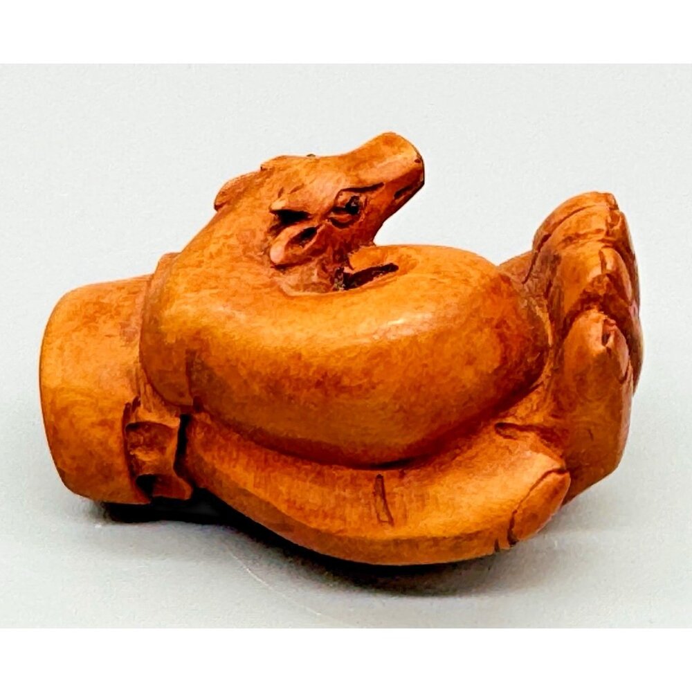 Netsuke Hand Carved Boxwood Cow Ox Toggle Luck Charm 2 inch Japanese Inro Ojime - Picture 3 of 8